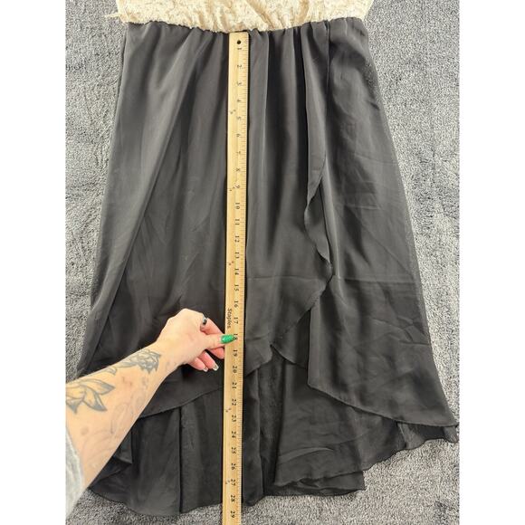 NWT Lily Rose Large Lace Top Black Flowing Chiffon Midi Dress - Picture 2 of 4